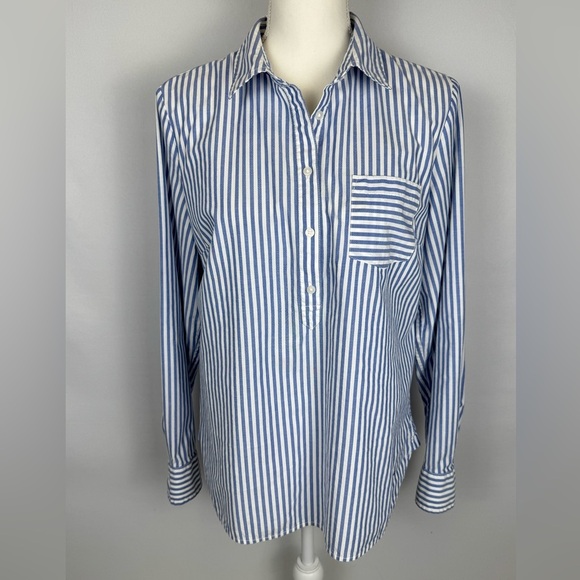 Tommy Hilfiger Tops - Tommy Hilfiger Popover Blouse Long Sleeves Blue White Pinstripes Cotton Medium